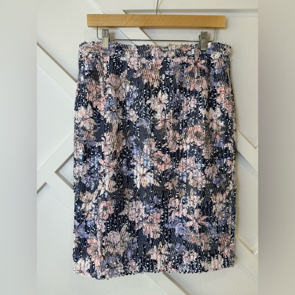 NWT Endless Rose Blue & Pink Floral Sequin Pencil Skirt Size Large